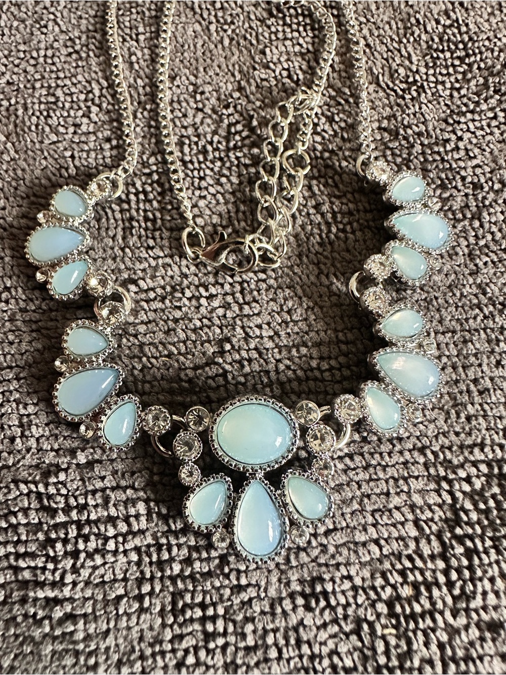 Statement Necklace with Light Blue Opal Cabochons